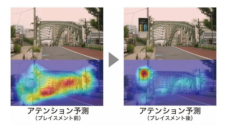 D-Planner®によるアテンション予測例。本シーンはプロダクトプレイスメント部分にアテンションが当たっていることが分かる。